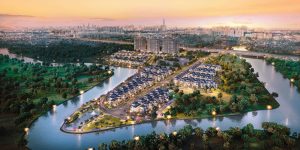 Toàn cảnh khu đô thị Gladia by the Waters với 3 tòa căn hộ Gladia Heights và khu biệt thự ven sông