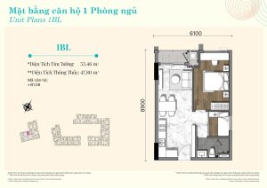Mặt bằng căn hộ 1 phòng ngủ Gladia Heights