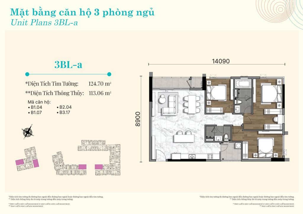 Layout căn hộ 3PN - 3BL-a